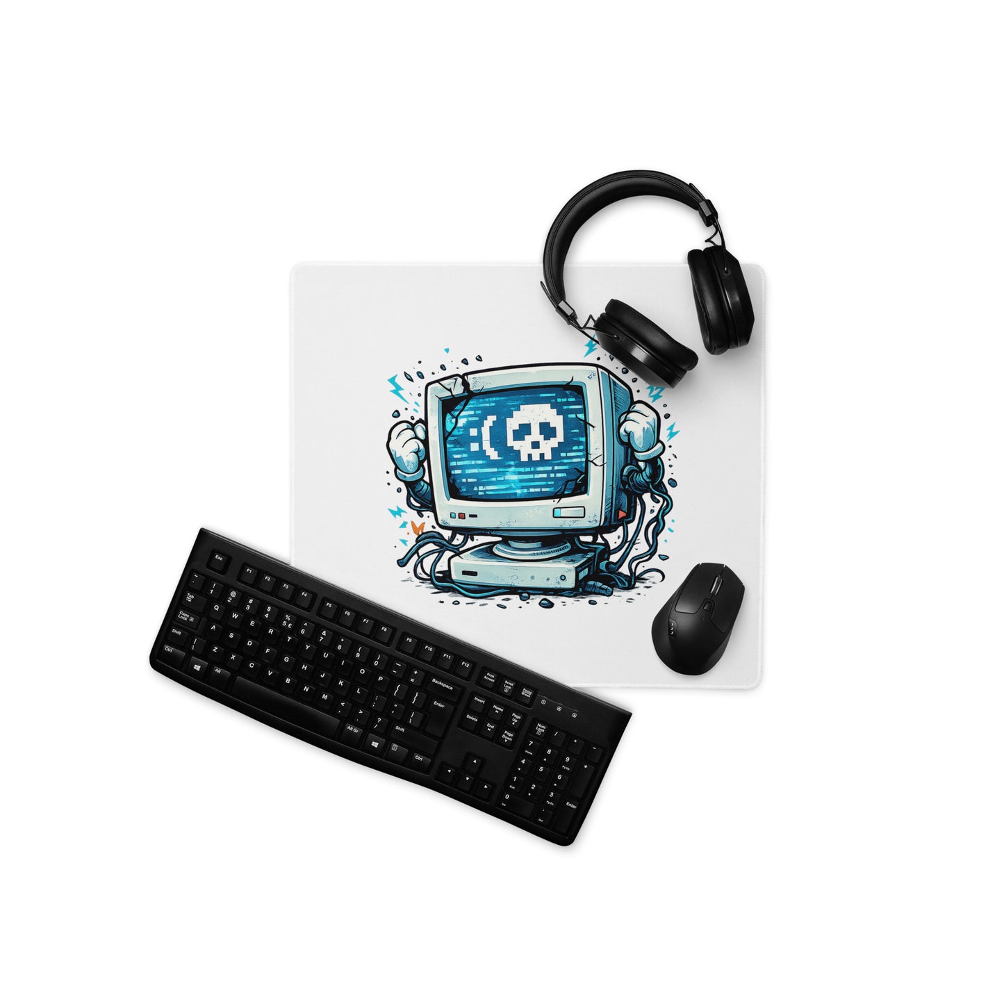 Retro Byte Reaper Gaming Mouse Pad with glitch skull tech artwork, 18 × 16 inch product view