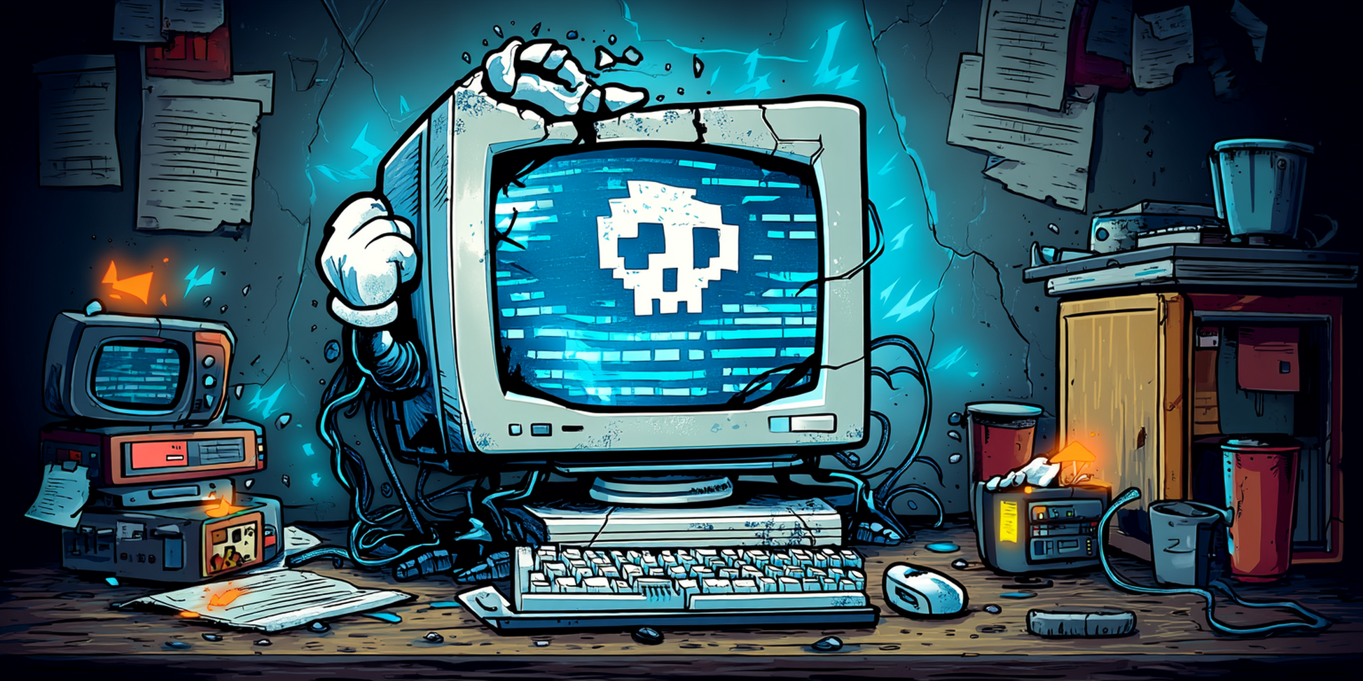 Can’t Compute Day poster showing a cracked retro computer with a skull on the screen