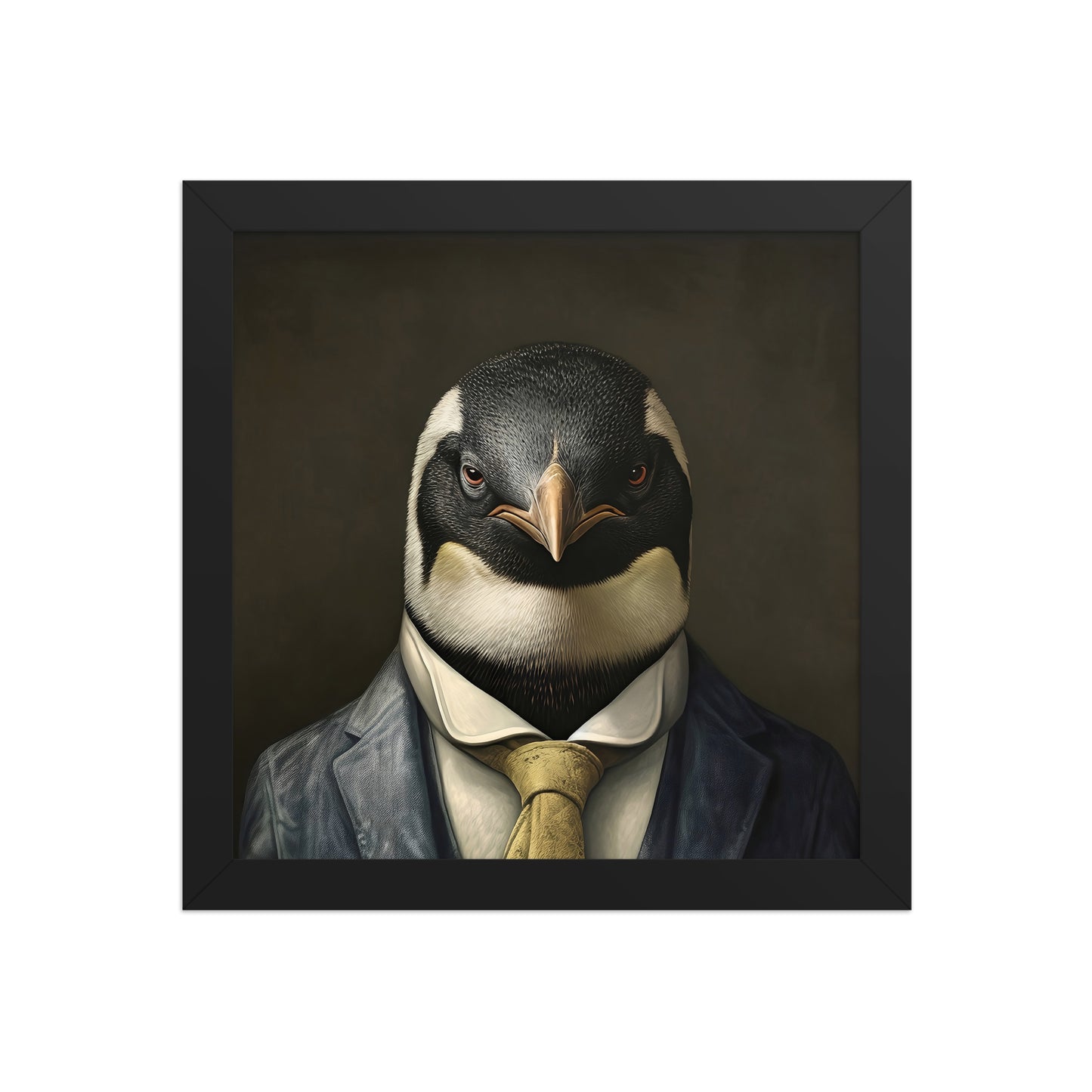Boardroom Penguin framed poster in black frame, 10×10 inch