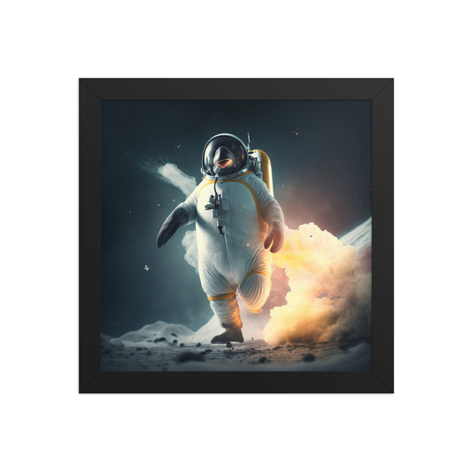 Launch Failed Successfully framed penguin poster in black frame, 10×10 inch
