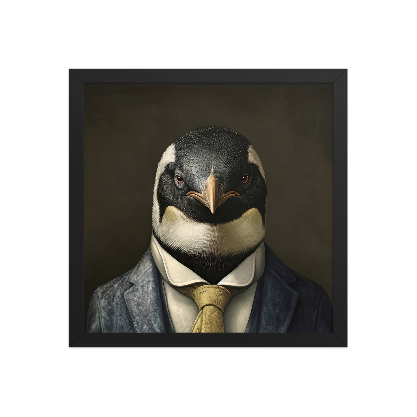 Boardroom Penguin framed poster in black frame, 14×14 inch