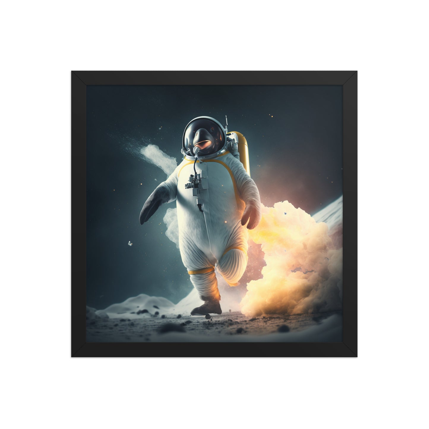 Launch Failed Successfully framed penguin poster in black frame, 14×14 inch