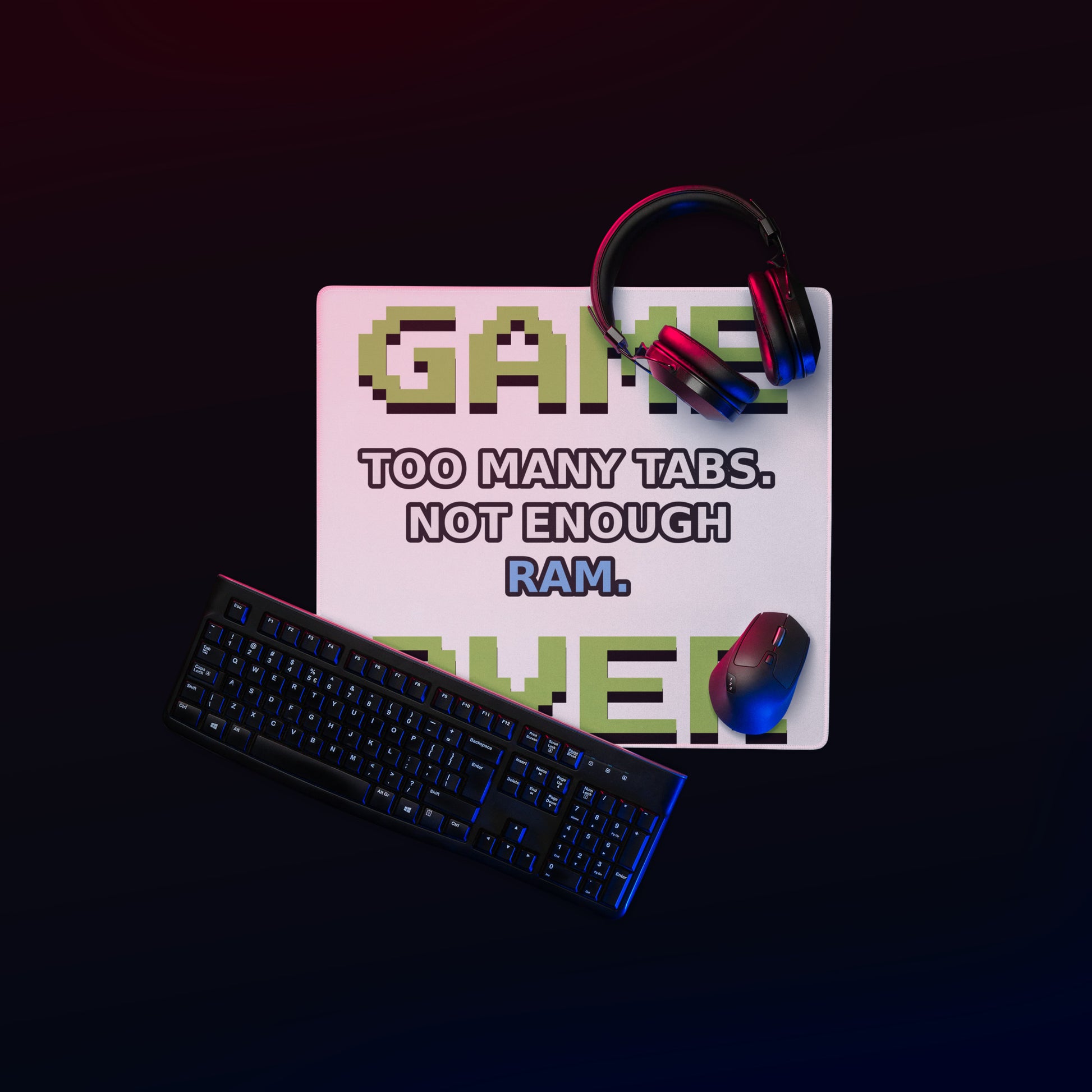 Game Over Gaming Mouse Pad with ICantCompute tech humor artwork, 18 × 16 inch product view