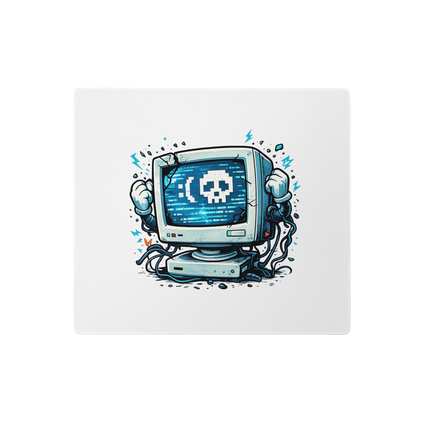 Retro Byte Reaper Gaming Mouse Pad with glitch skull tech artwork, 18 × 16 inch product view