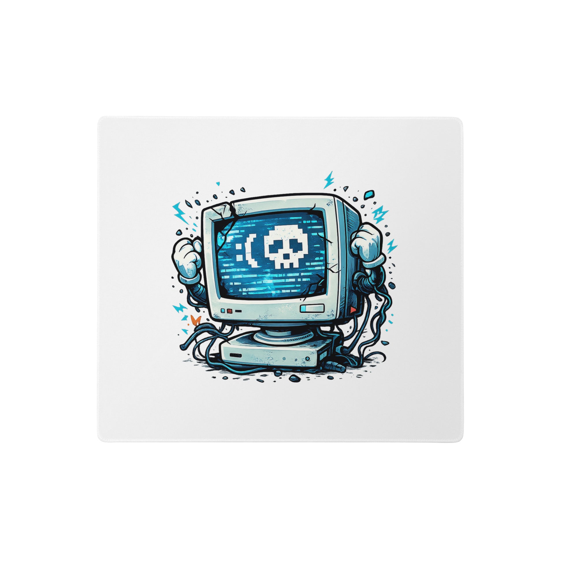 Retro Byte Reaper Gaming Mouse Pad with glitch skull tech artwork, 18 × 16 inch product view