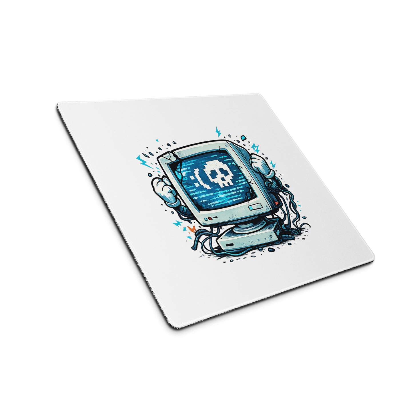 Retro Byte Reaper Gaming Mouse Pad with glitch skull tech artwork, 18 × 16 inch product view