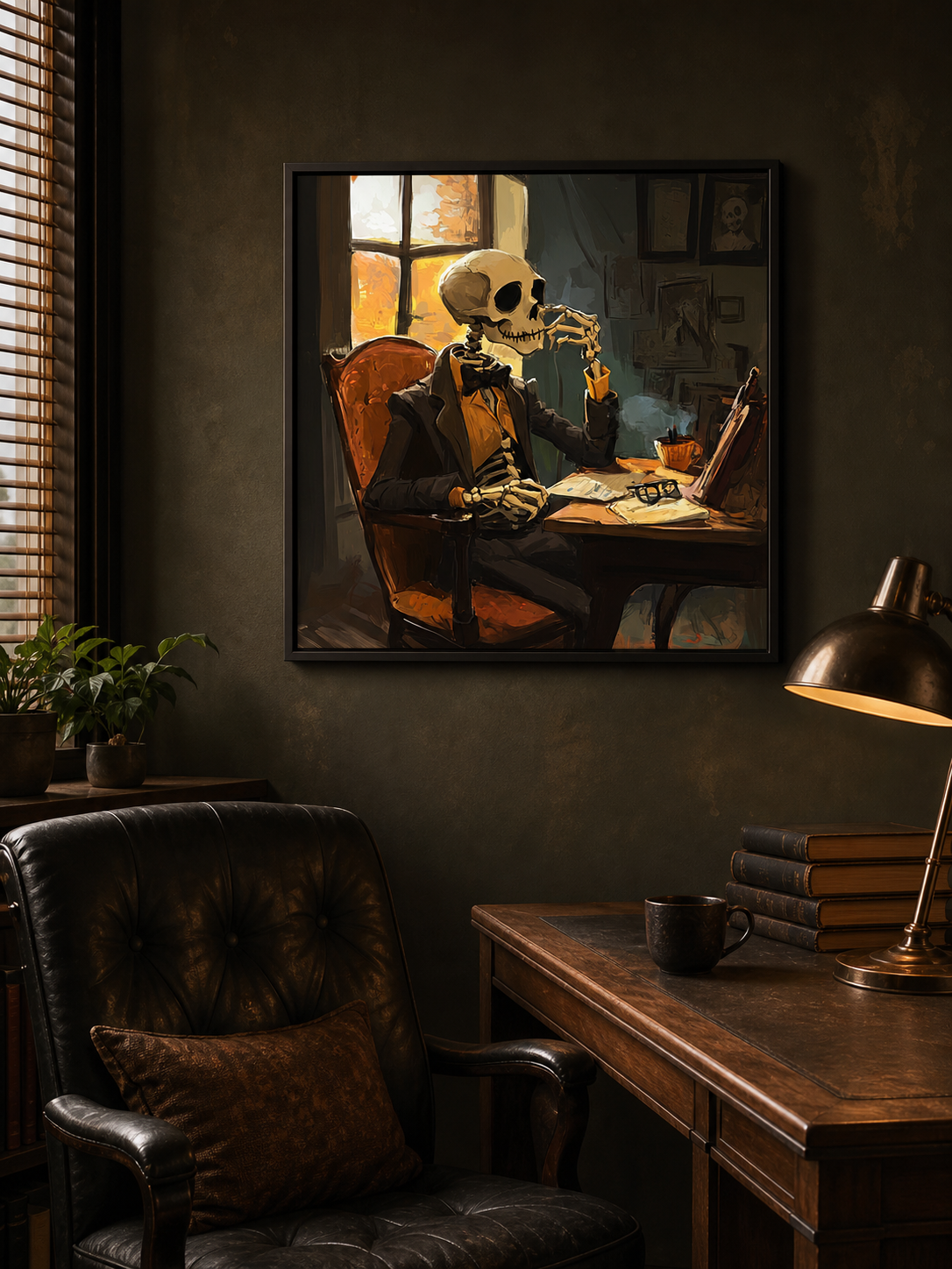 Just Bah dark office humor poster in a warm executive home office