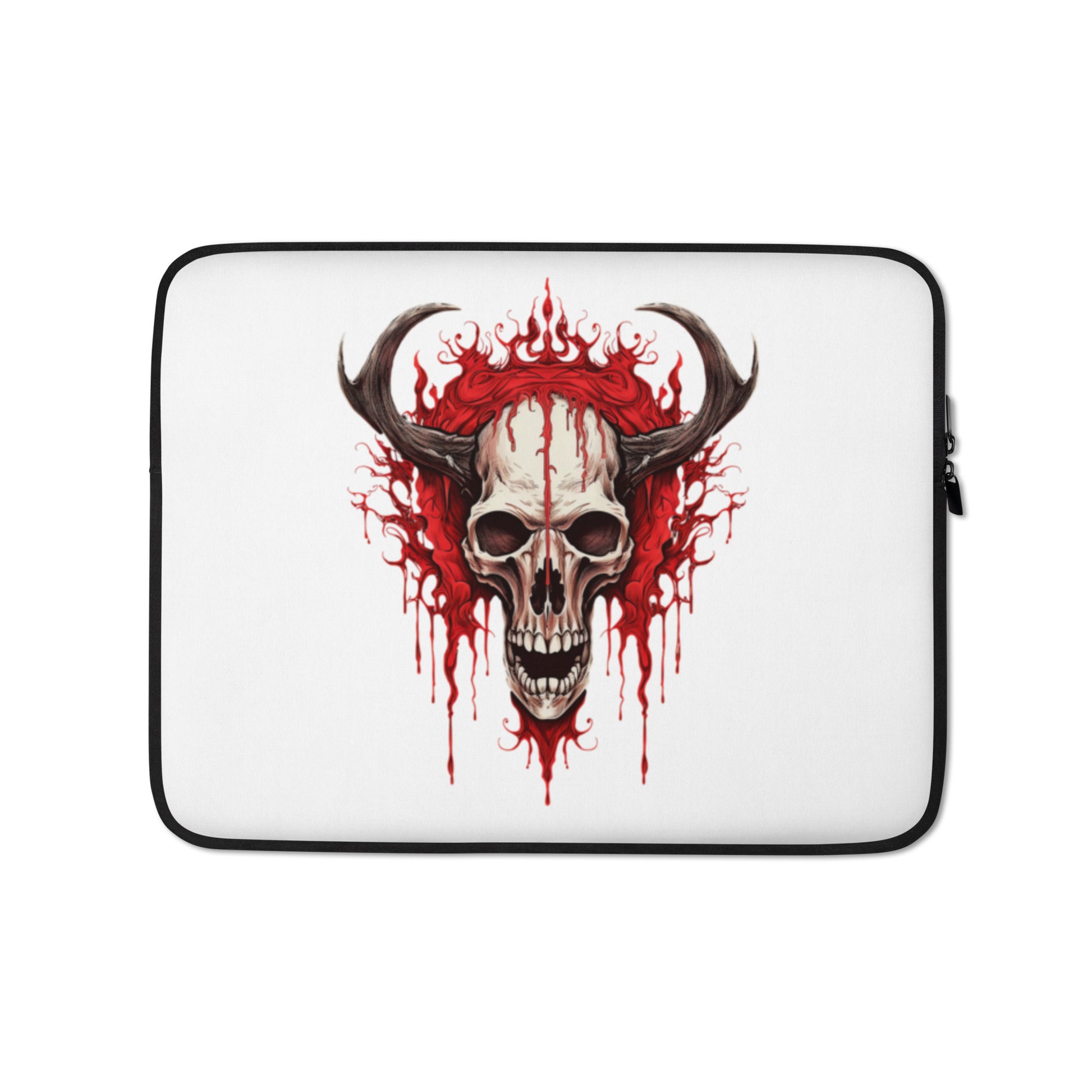 System Corruption Skull Laptop Sleeve with dark tech skull artwork, 13 inch front view