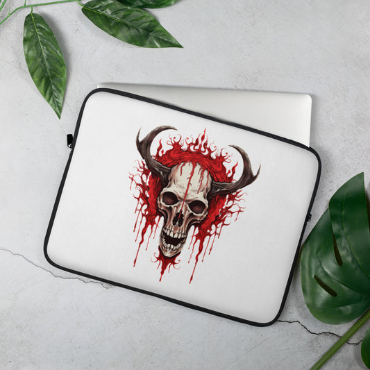 System Corruption Skull Laptop Sleeve with dark tech skull artwork, 15 inch front view