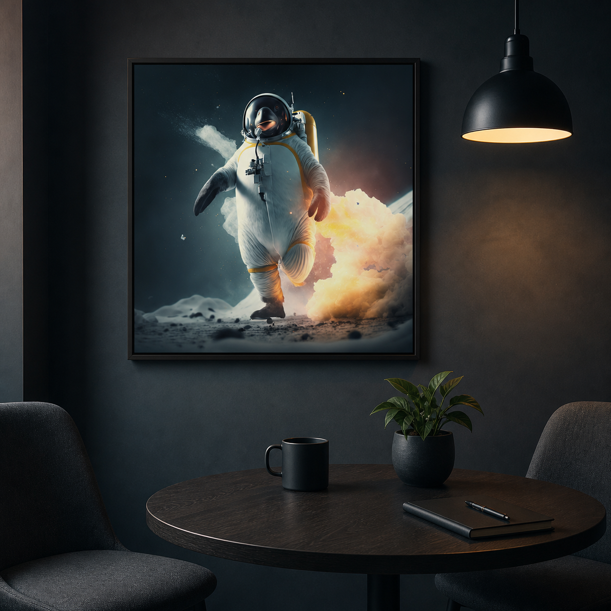 Launch Failed Successfully wall art in a dark startup meeting nook