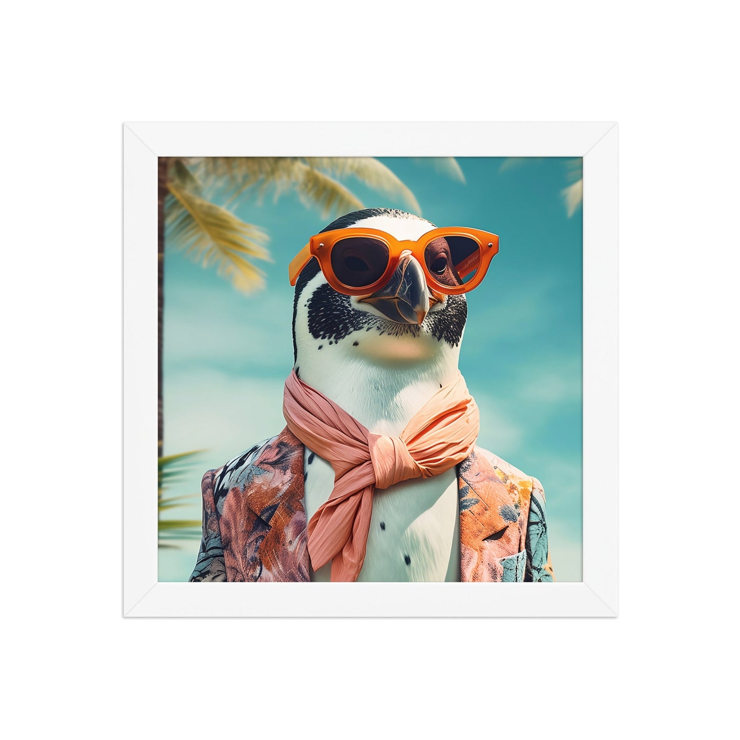 Vacation Mode Penguin framed poster in white frame, 10×10 inch