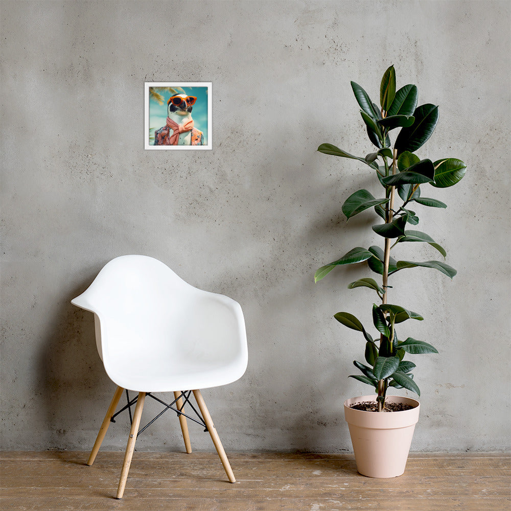 Vacation Mode Penguin framed poster displayed on an interior wall